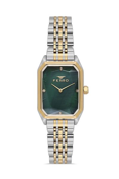 FERRO Yellow/Silver Steel Band Women's Wrist Watch Fl21571Awt-D6