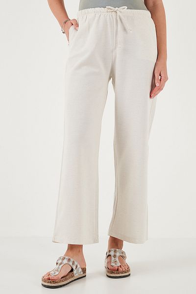 Lela Linen Blended Regular Fit Normal Waist Wide Leg Trousers Pants 5866030