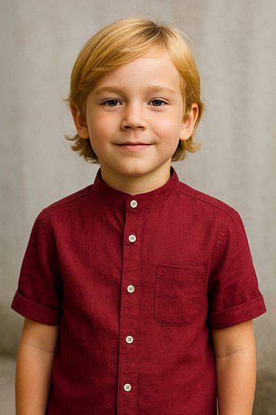 Yalçınoğlu Kids قميص رجالي من الكتان العنابي نصف كم بياقة القاضي - تصميم أنيق ومريح قميص I Boy