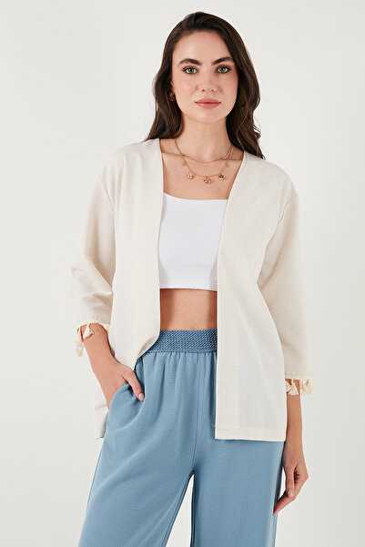 Lela Cardigan lung kimono cu ciucuri amestecat din bumbac și in 5869015