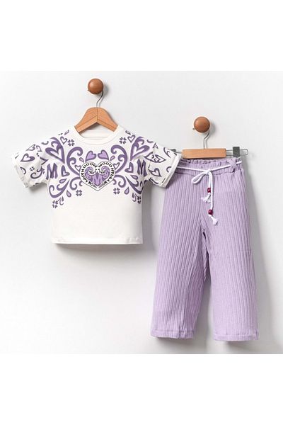 s.t. sebat tekstil Short Sleeve Badi, Belmando Long Pants Girls Set Sb2120