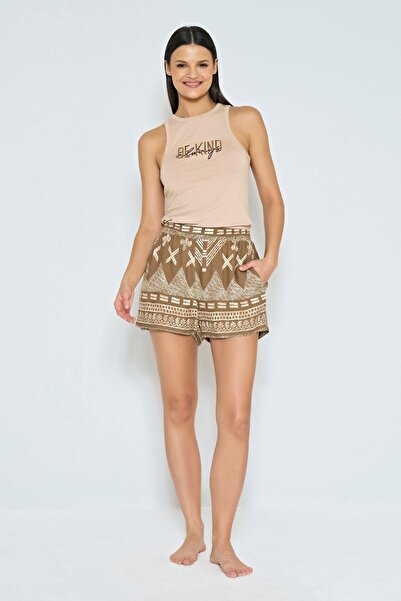 Feyza Pijama Women's Mink Ethnic Pattern Shorts Pajama Set