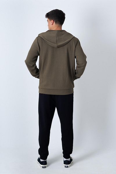 Behind Look Modal Sweat Khaki με τσέπη καγκουρό με φερμουάρ και κουκούλα
