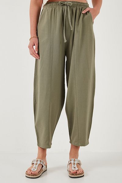 Lela Cotton Relaxed Fit Normal Waist Shrinkable Leg Pants Pants 668Yp5198