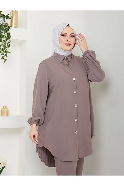 EFSUN MODA Σετ πουκάμισο πλισέ - Σετ Hijab, Mink
