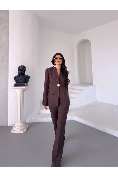 Ekim Store Златен костюм с едно копче и двоен сако