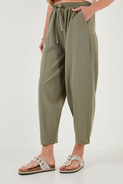 Lela Cotton Relaxed Fit Normal Waist Shrinkable Leg Pants Pants 668Yp5198