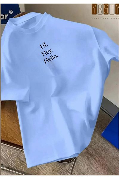 woonkey TRIOC OVERSIZE UNISEX HEY HELLO IMPRIMAT NEGRU GÂT BICICLETA MĂRIME CONFORTĂ SEZON NOU