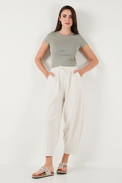Lela Cotton Relaxed Fit Normal Waist Shrinkable Leg Pants Pants 668Yp5198