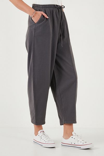 Lela Cotton Relaxed Fit Normal Waist Shrinkable Leg Pants Pants 668Yp5198
