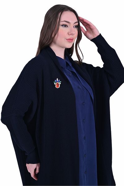 Invee Invee 7077 Wool Blend Navy Blue Cardigan
