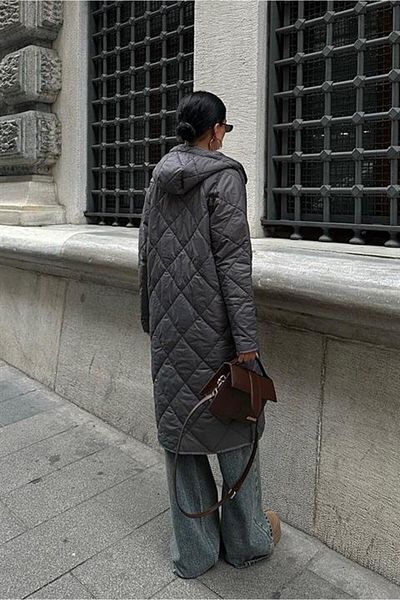 hepimiz alalım Zipper and Hooded Long Quilted Coat 7062