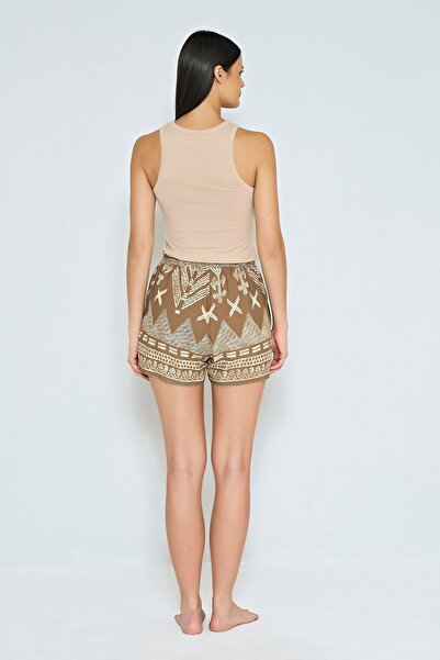 Feyza Pijama Women's Mink Ethnic Pattern Shorts Pajama Set