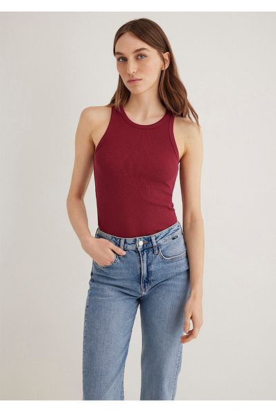 Mavi tricou de bază fără mâneci slim fit cu guler halter