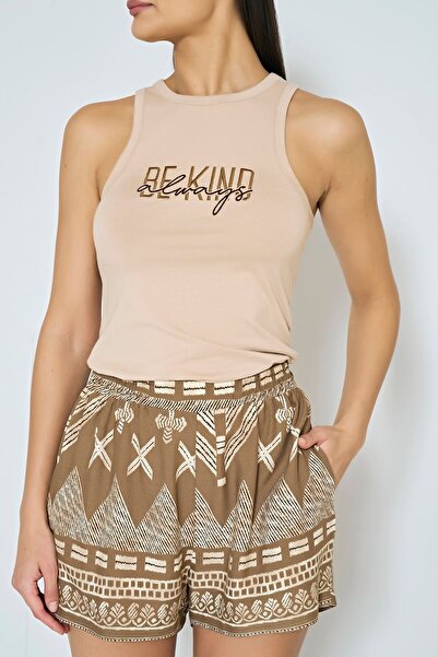 Feyza Pijama Women's Mink Ethnic Pattern Shorts Pajama Set