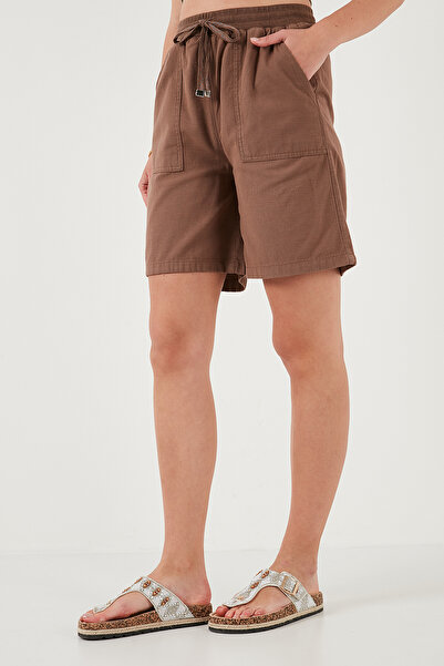 Lela Βαμβακερό Μίνι σορτς με ψηλή μέση τσέπη 668YP5384