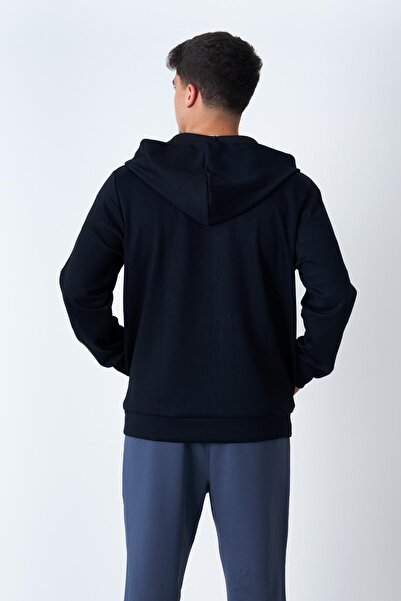 Behind Look Μαύρο φούτερ με κουκούλα Modal με τσέπη καγκουρό με φερμουάρ