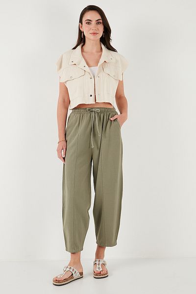 Lela Cotton Relaxed Fit Normal Waist Shrinkable Leg Pants Pants 668Yp5198