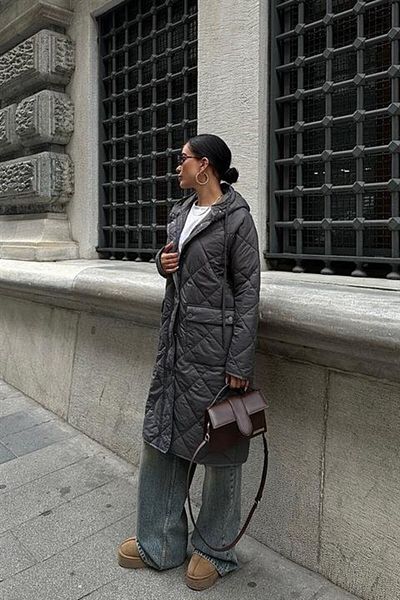 hepimiz alalım Zipper and Hooded Long Quilted Coat 7062