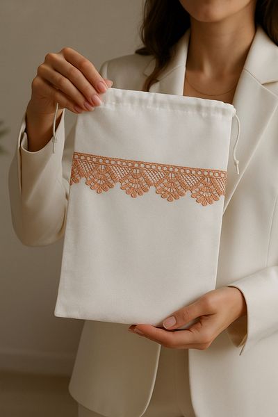 Lurji Stylish Linen Shoe Bag – Dowry Bag with Colorful Lace, Drawstring and Tassels