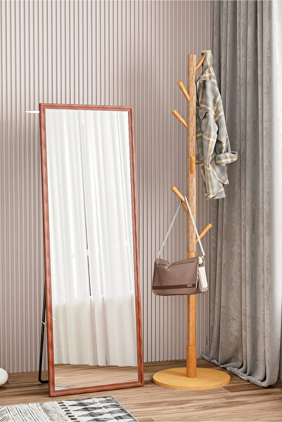 Generic Full-Length Mirror Floor Metal Mirror with Wooden Style160x50cm Brown