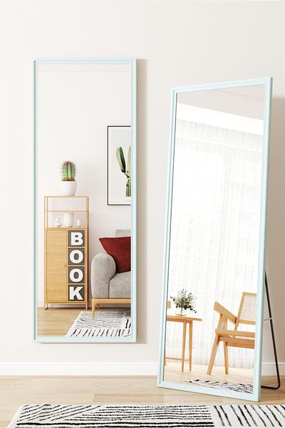 Generic Full-Length Mirror Floor Metal Mirror with Wooden Style160x50cm Mint Green