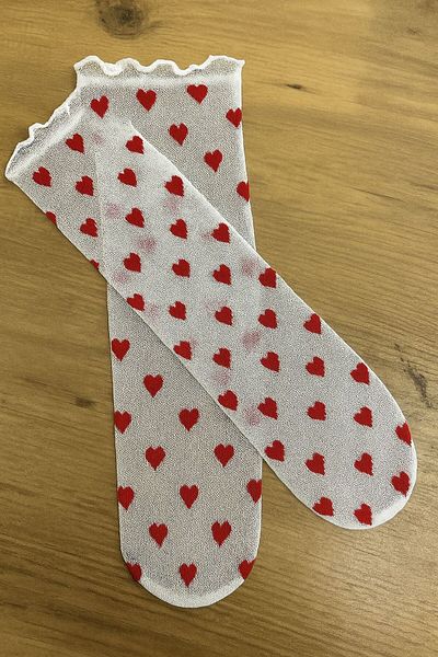DİLARRA Boutique White Girl's Tulle Socks with Red Heart