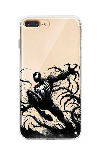 moonset Iphone 7 Plus / 8 Plus Uyumlu Siyah Örümcek Tasarımlı Baskılı Şeffaf ...