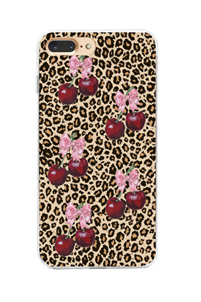 moonset Iphone 7 Plus / 8 Plus Uyumlu Leopar ve Fiyonk Tasarımlı Baskılı Şeff...