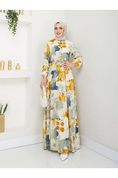 Plenty Stylish Casual Flight Flight Waist Lace up Buttoned Long Dress