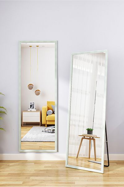Generic Full-Length Mirror Floor Metal Mirror with Wooden Style160x50cm Mint Green