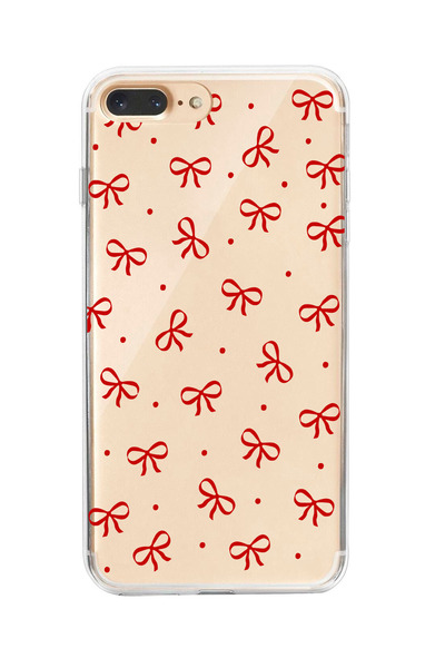 moonset Iphone 7 Plus / 8 Plus Uyumlu Kurdele Tasarımlı Baskılı Şeffaf Telefo...