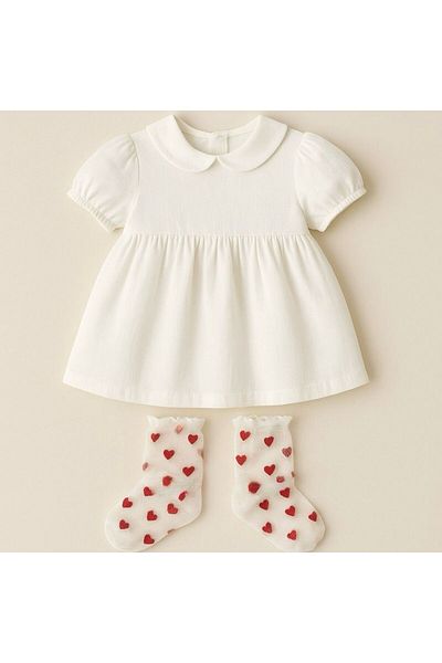 DİLARRA Boutique White Girl's Tulle Socks with Red Heart
