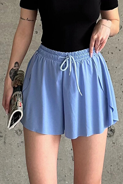 Bliss Pantaloni scurți sport pentru femei, albastru, cu tăietură lejeră, cu d...