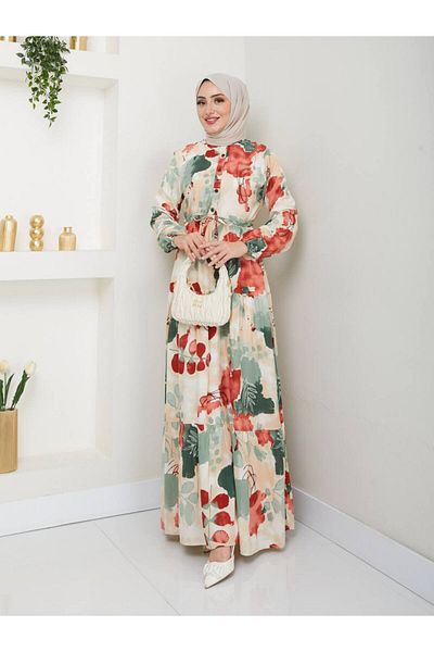 Plenty Stylish Casual Flight Flight Waist Lace up Buttoned Long Dress