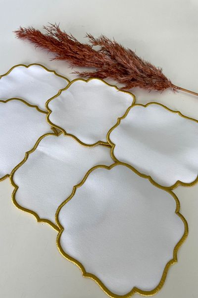 Hevia Home 6 Pieces Embroidered Coffee Side Napkin Cocktail Napkin & Coaster & Presentation Holder