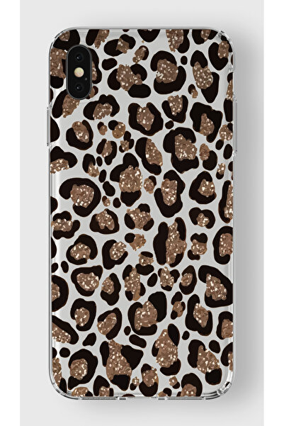 moonset Iphone XS Max Uyumlu Leopar Tasarımlı Baskılı Şeffaf Telefon Kılıfı
