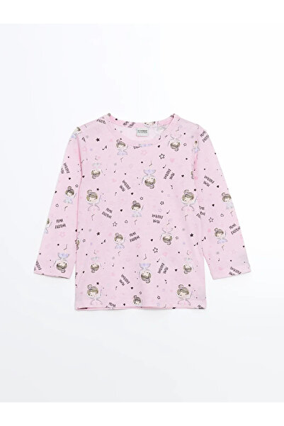 LC Waikiki Σετ πιτζάμες για κορίτσια με στάμπα LCW Kids Pink Crew Neck