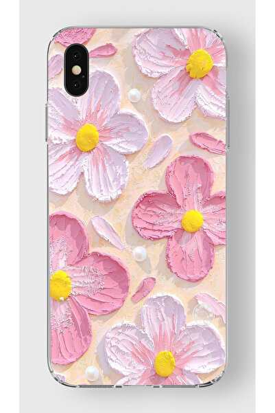 moonset Iphone X / XS Uyumlu Pastel Çiçek Tasarımlı Baskılı Şeffaf Telefon Kılıfı