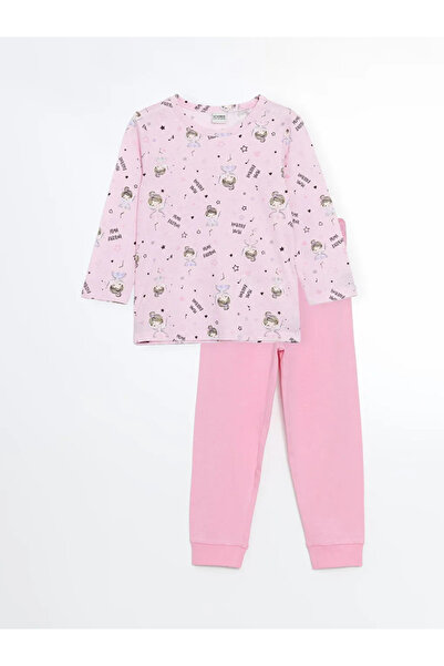 LC Waikiki Σετ πιτζάμες για κορίτσια με στάμπα LCW Kids Pink Crew Neck