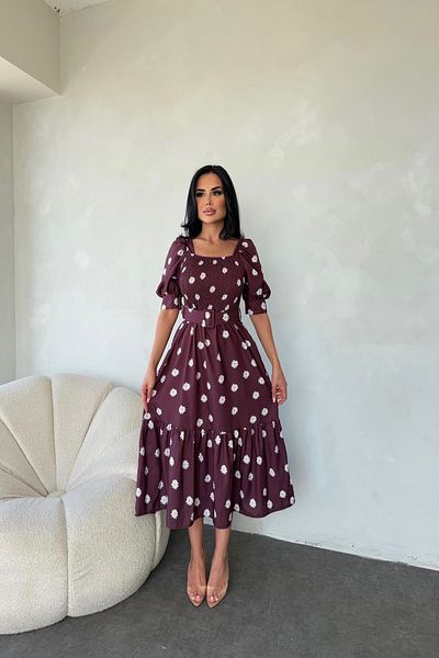 LİLA İSTANBUL Καλοκαιρινό φόρεμα με τετράγωνο γιακά με ζώνη μαργαρίτα