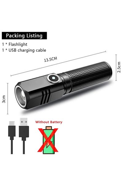 XIWANGFIRE long No battery Super Bright Mini LED Flashlight USB Rechargeable Zoom Tactical Flashlight 3 Lightin