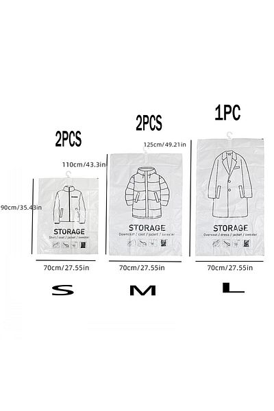 Choice 5 Pack (1L 2M 2S) Hanging Vacuum Storage Space Saver Bags for Clothes for Suits, Dress, Jacket