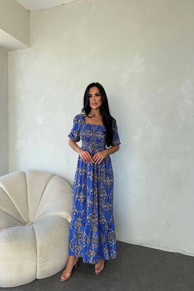 LİLA İSTANBUL Square Neck Watermelon Sleeve Gimped Ethnic Patterned Summer Dress