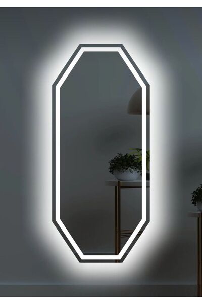 RİCAS DESİGN 80x60 Cm Beyaz Salon Duvar , Boy Duvar Aynası Ledli Kumlamalı Bo...