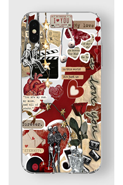 moonset Iphone X / XS Uyumlu Kolaj Tasarımlı Baskılı Şeffaf Telefon Kılıfı