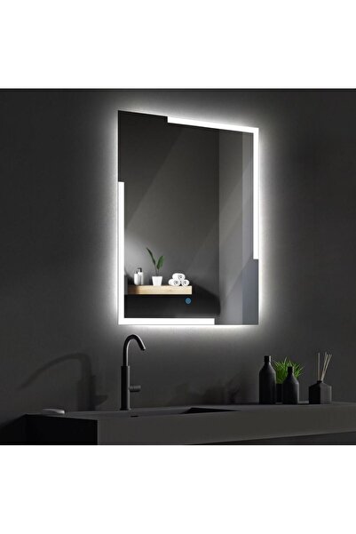 RİCAS DESİGN 120x60 Cm Beyaz Salon Duvar , Boy Duvar Aynası Ledli Kumlamalı B...