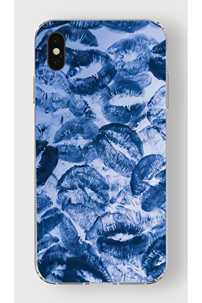 moonset Iphone X / XS Uyumlu Mavi Dudaklar Tasarımlı Baskılı Şeffaf Telefon K...