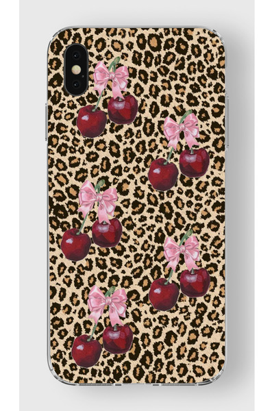 moonset Iphone X / XS Uyumlu Leopar ve Fiyonk Tasarımlı Baskılı Şeffaf Telefo...