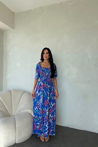 LİLA İSTANBUL Rochie de vară cu decolteu pătrat, cu mâneci pepene verde, cu modele etnice